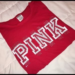 red victoria's secret pink shirt w rhinestones